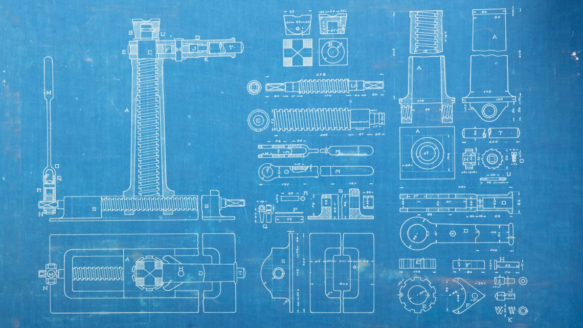 desenho técnico sobre folha de papel azul
